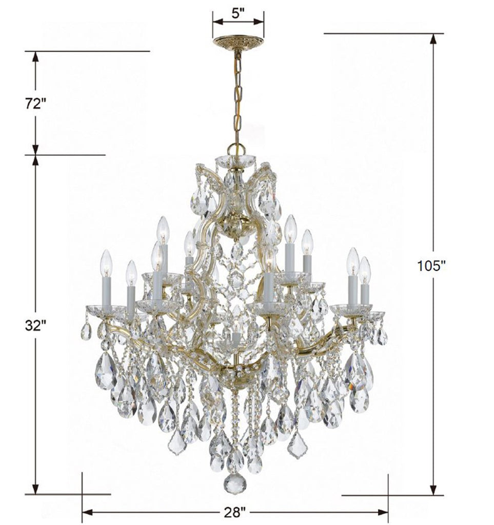 Park Avenue Classic 13 Light Traditional Chandelier - Crystal Detail | Item Dimensions