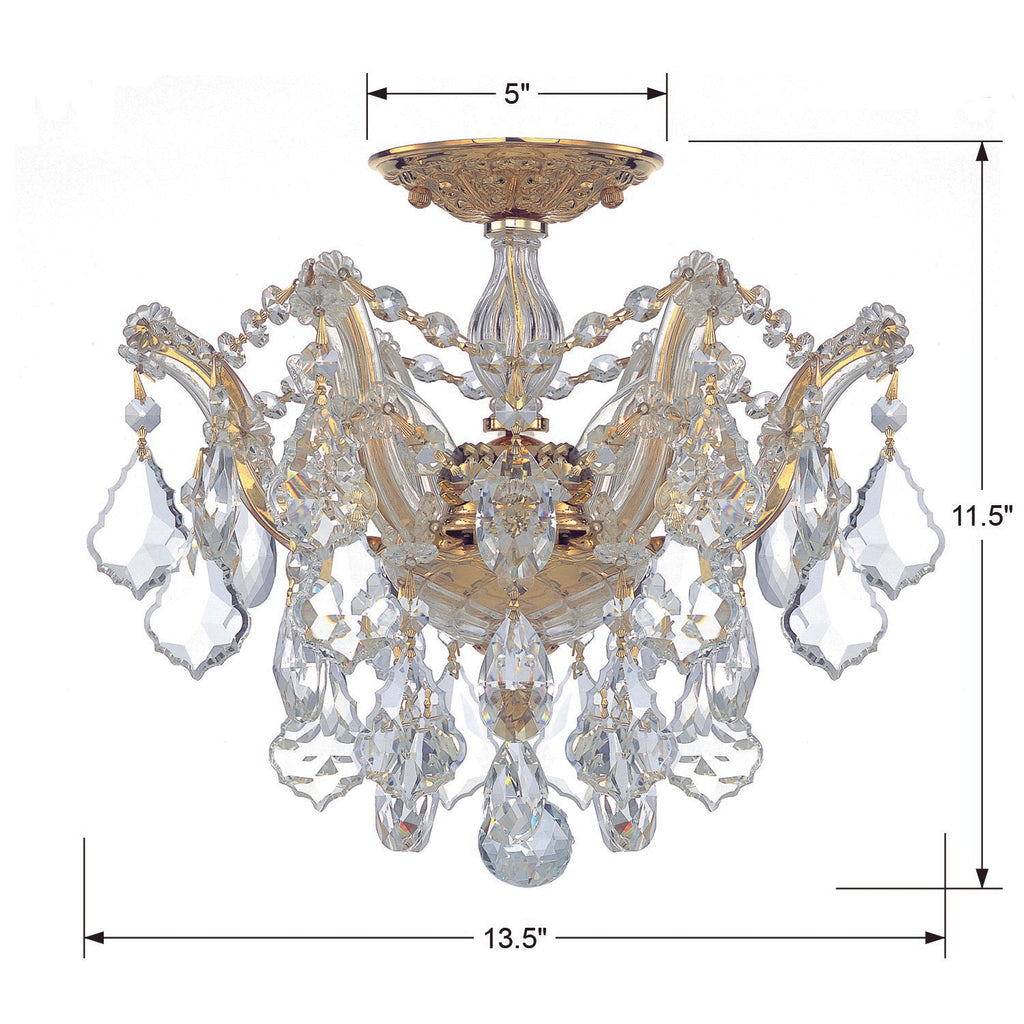 Park Avenue Classic 3 Light Crystal Chandelier Ceiling Mount in Opulent Design | Item Dimensions