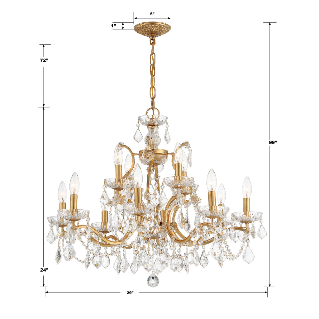 Park Avenue Chandelier - Modern 12-Light Fixture with Wrought Iron and Cut Crystal Elements | Item Dimensions