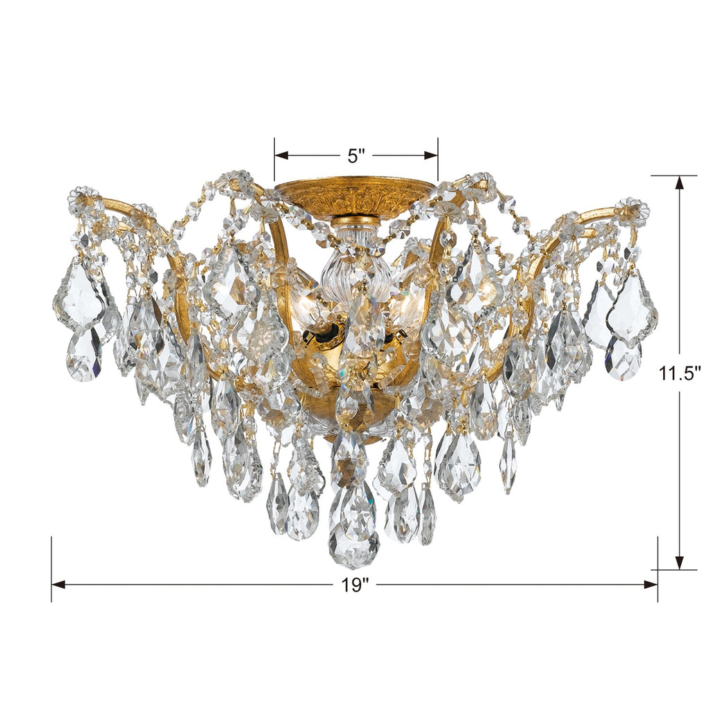 Park Avenue Antique Gold Ceiling Mount - 5-Light Transitional Fixture | Item Dimensions