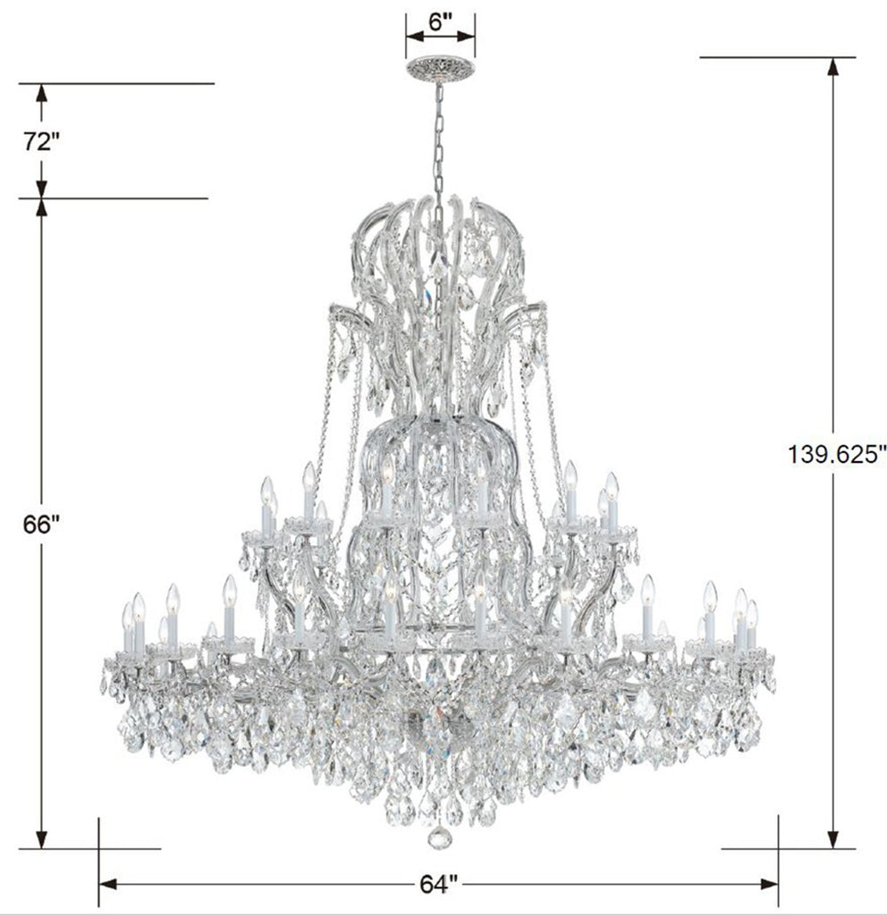 Park Avenue Classic 37-Light Traditional Chandelier with Crystal Adornments | Item Dimensions