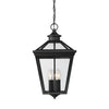 Vintage-inspired hanging lantern with clear glass panels