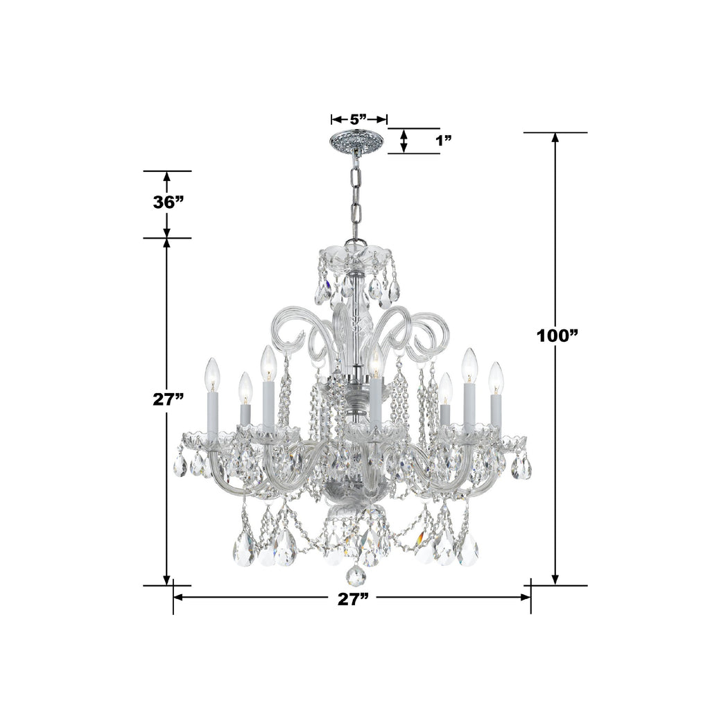 Park Avenue Classic Chandelier | Traditional Crystal Fixture with 8 Lights | Item Dimensions