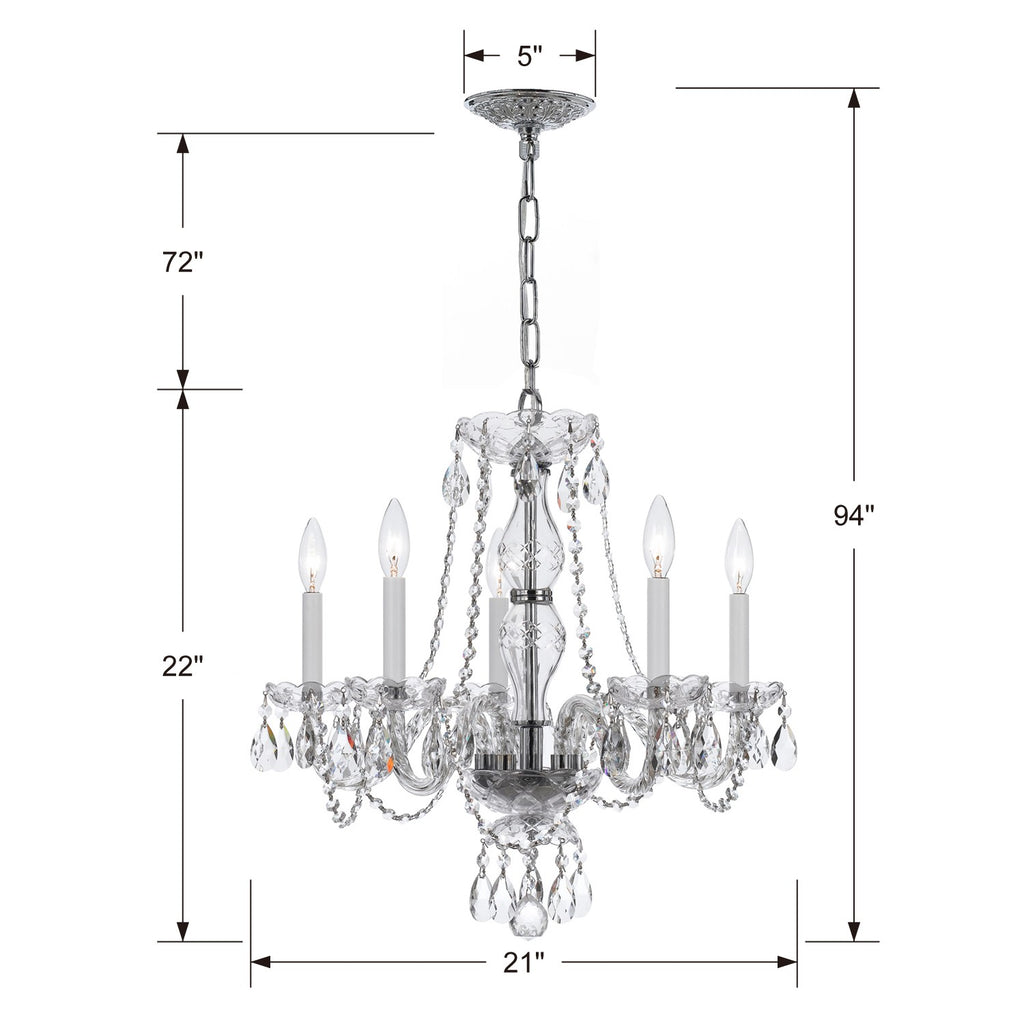 Park Avenue Classic 5-Light Crystal Chandelier - Elegance and Glamour | Item Dimensions