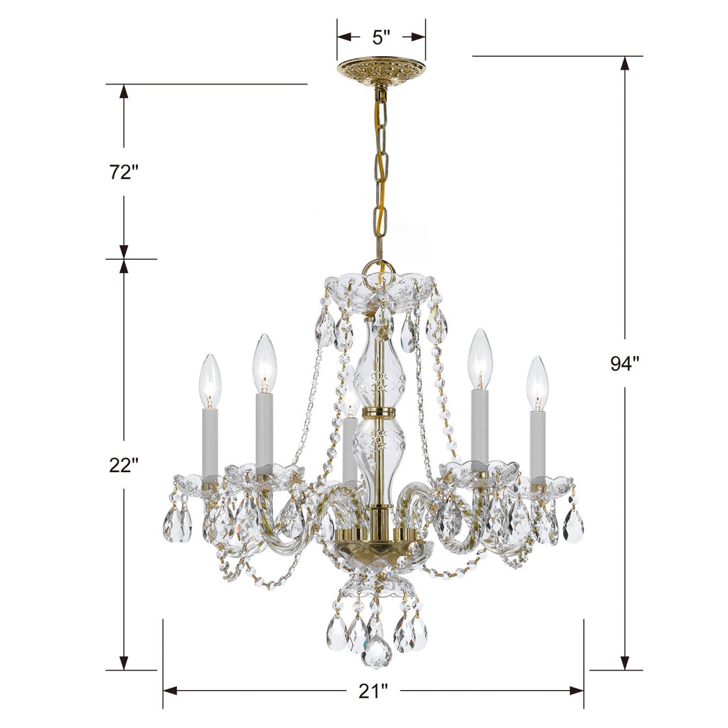 Park Avenue Classic 5-Light Crystal Chandelier - Elegance and Glamour | Item Dimensions