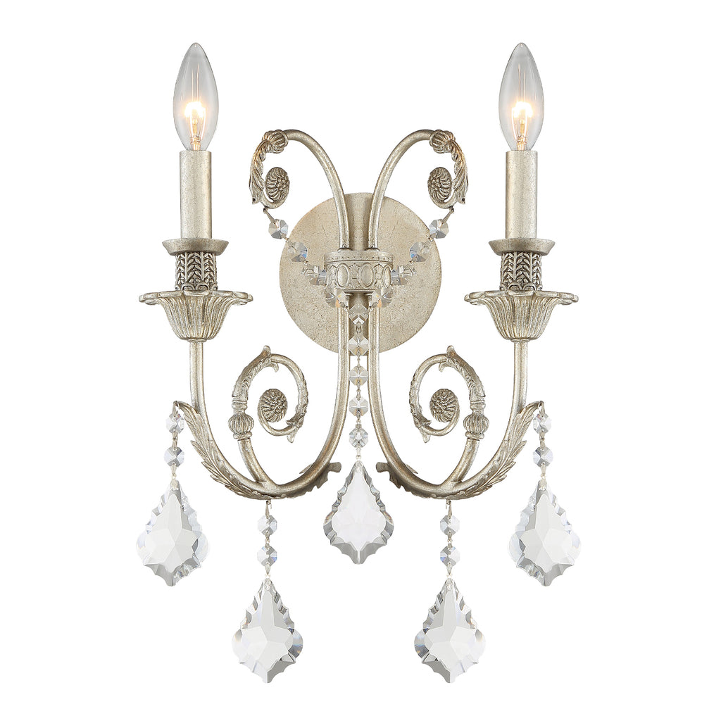 Hollywood Hills 2 Light Traditional Wall Mount in Olde Silver