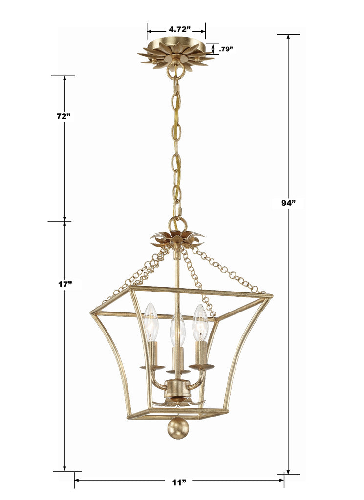 Gramercy Park 3 Light Transitional Lantern | Antique Silver & Gold | Item Dimensions
