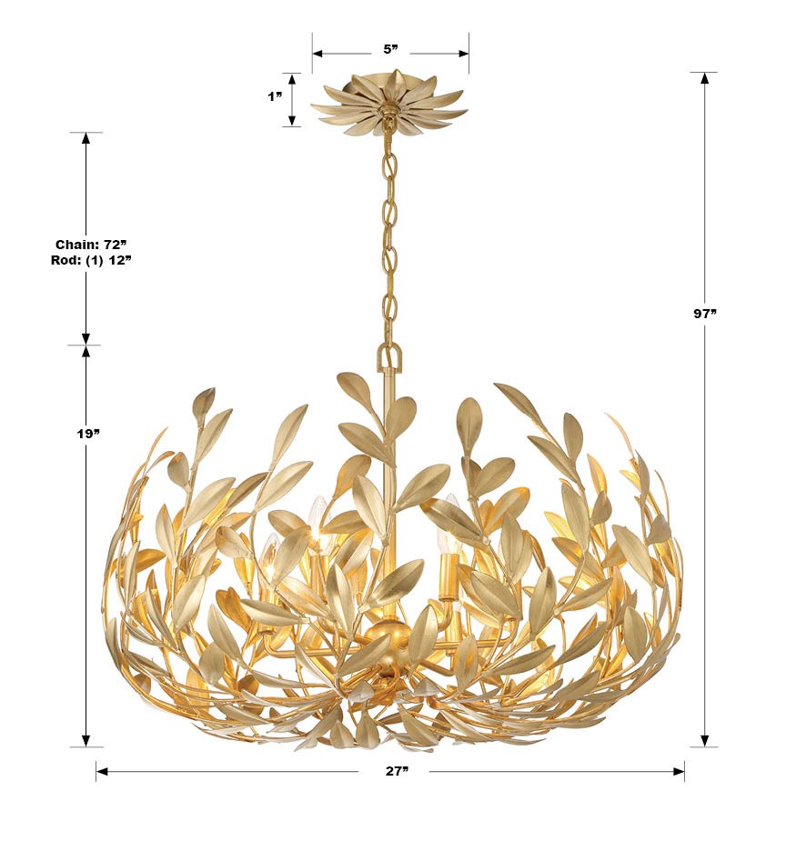 533-SA Broche 6 Light Transitional Chandelier Dimensions Image