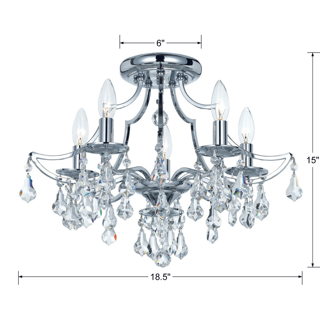 Transitional Ceiling Mount 5-Light Crystal Chandelier | Vibrant Gold, Polished Chrome | Item Dimensions