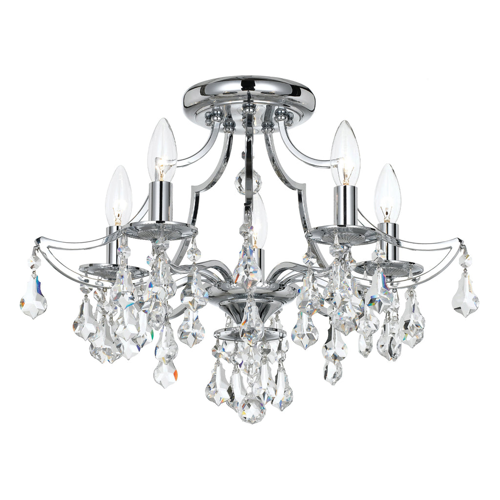 Transitional Ceiling Mount 5-Light Crystal Chandelier | Vibrant Gold, Polished Chrome