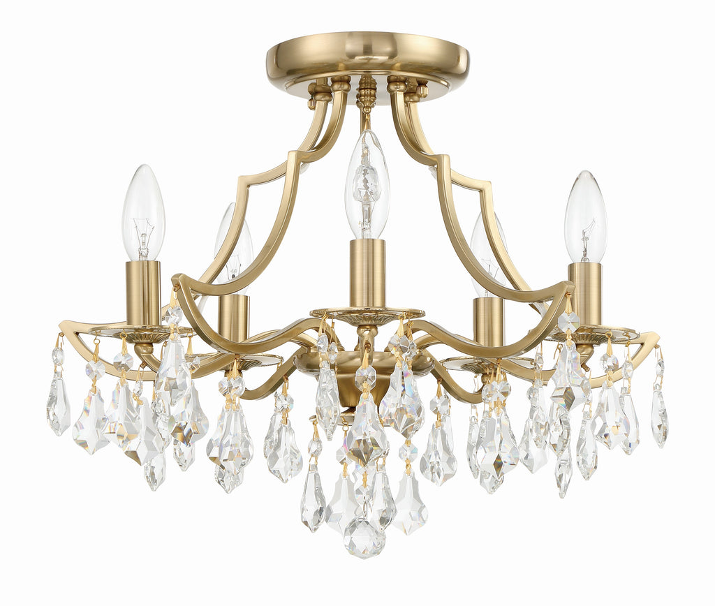 Transitional Ceiling Mount 5-Light Crystal Chandelier | Vibrant Gold, Polished Chrome | Alternate View