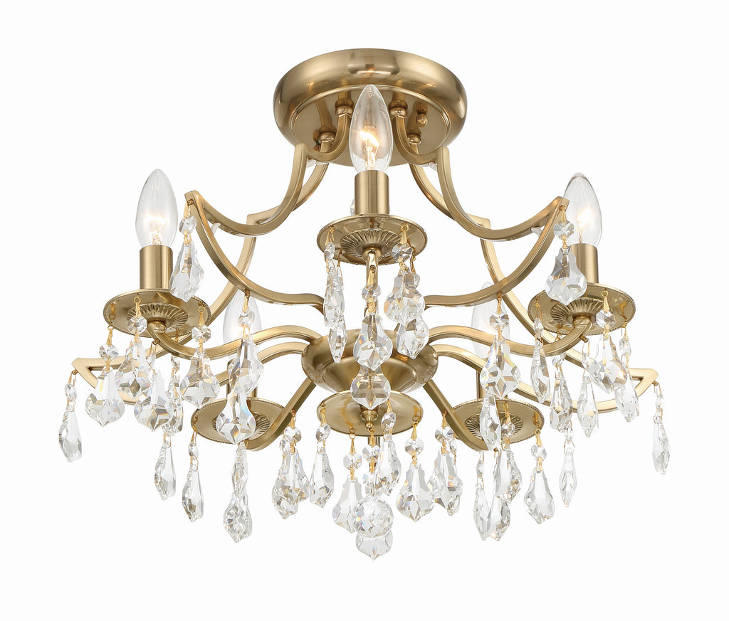 Transitional Ceiling Mount 5-Light Crystal Chandelier | Vibrant Gold, Polished Chrome | Alternate View