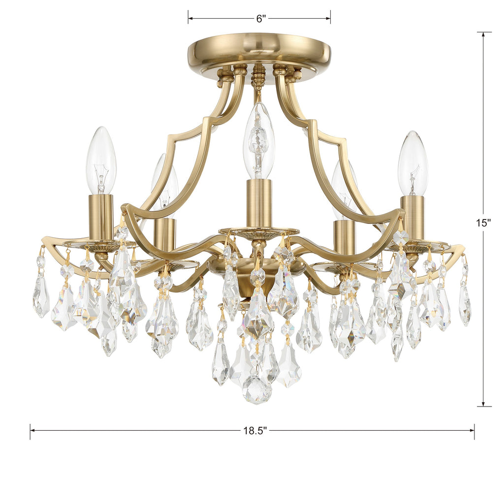 Transitional Ceiling Mount 5-Light Crystal Chandelier | Vibrant Gold, Polished Chrome | Item Dimensions