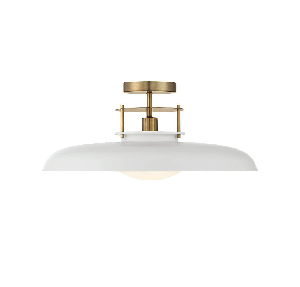 Park Slope Vintage Semi-Flush Light - Opal Glass Shade, Brass Accents, Modern Lighting | Alternate View