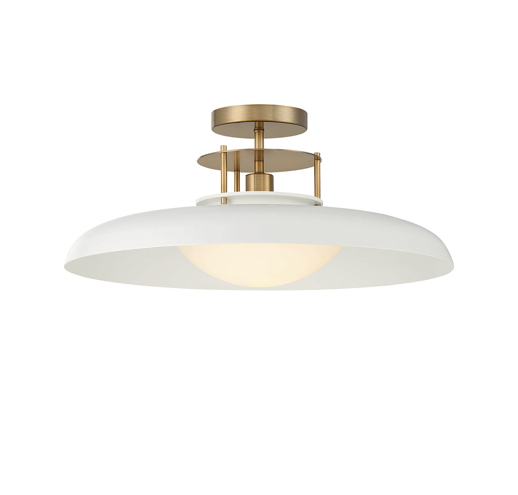 Park Slope Vintage Semi-Flush Light - Opal Glass Shade, Brass Accents, Modern Lighting | Alternate View