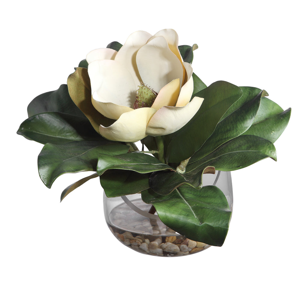 Southern Magnolia in Clear Glass Vase | Floral Decor