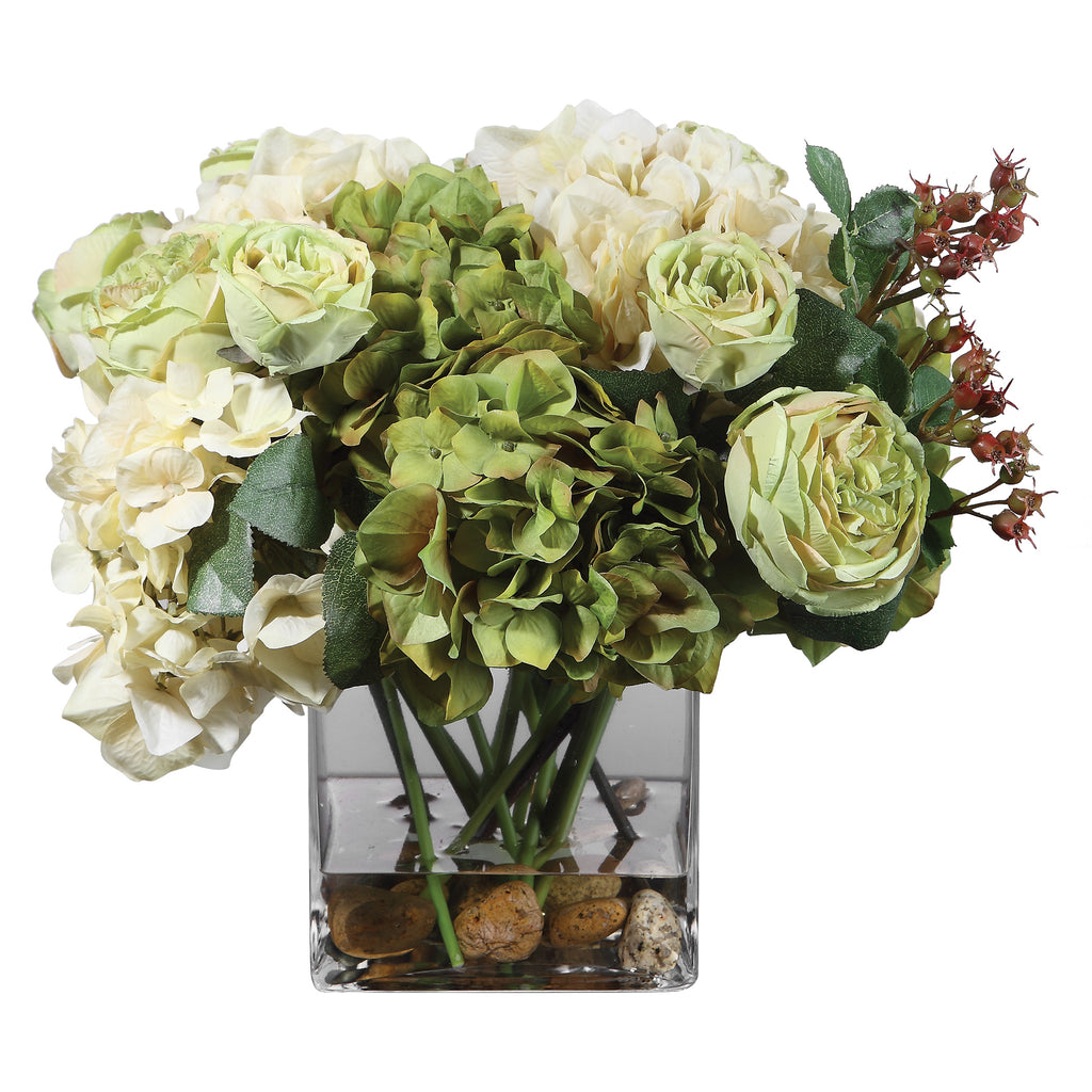 Transitional Decor Chic Industrial Florals in Clear Glass Vase