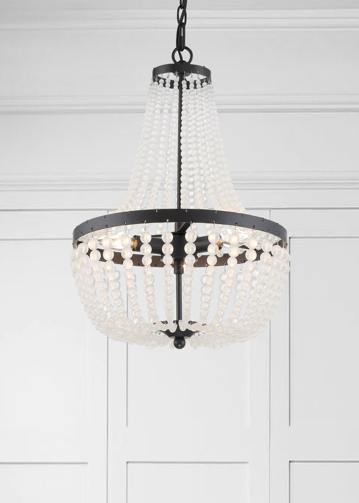 Vintage Boho 3 Light Traditional Chandelier in Matte Black | Lifestyle View
