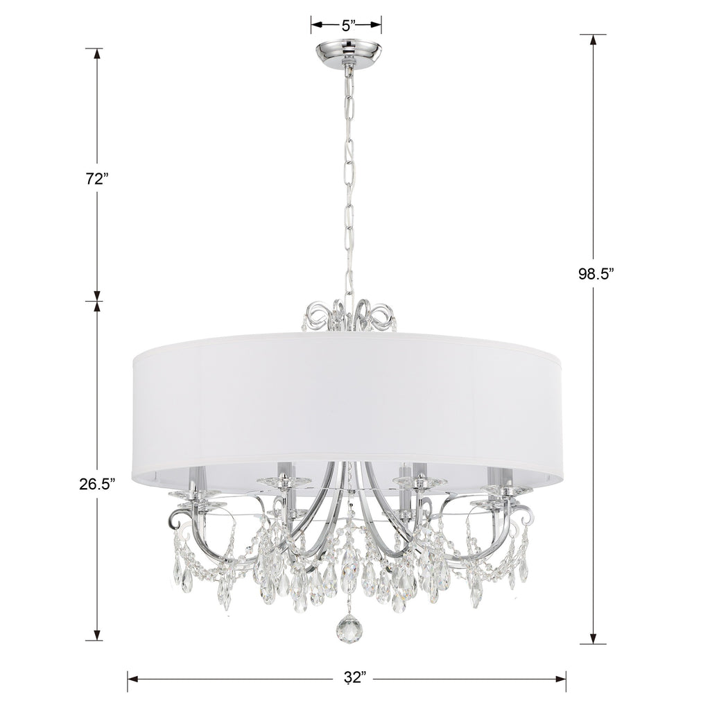 Central Park Chic Chandelier | Crystal Jewels, Silk Drum Shade | Item Dimensions