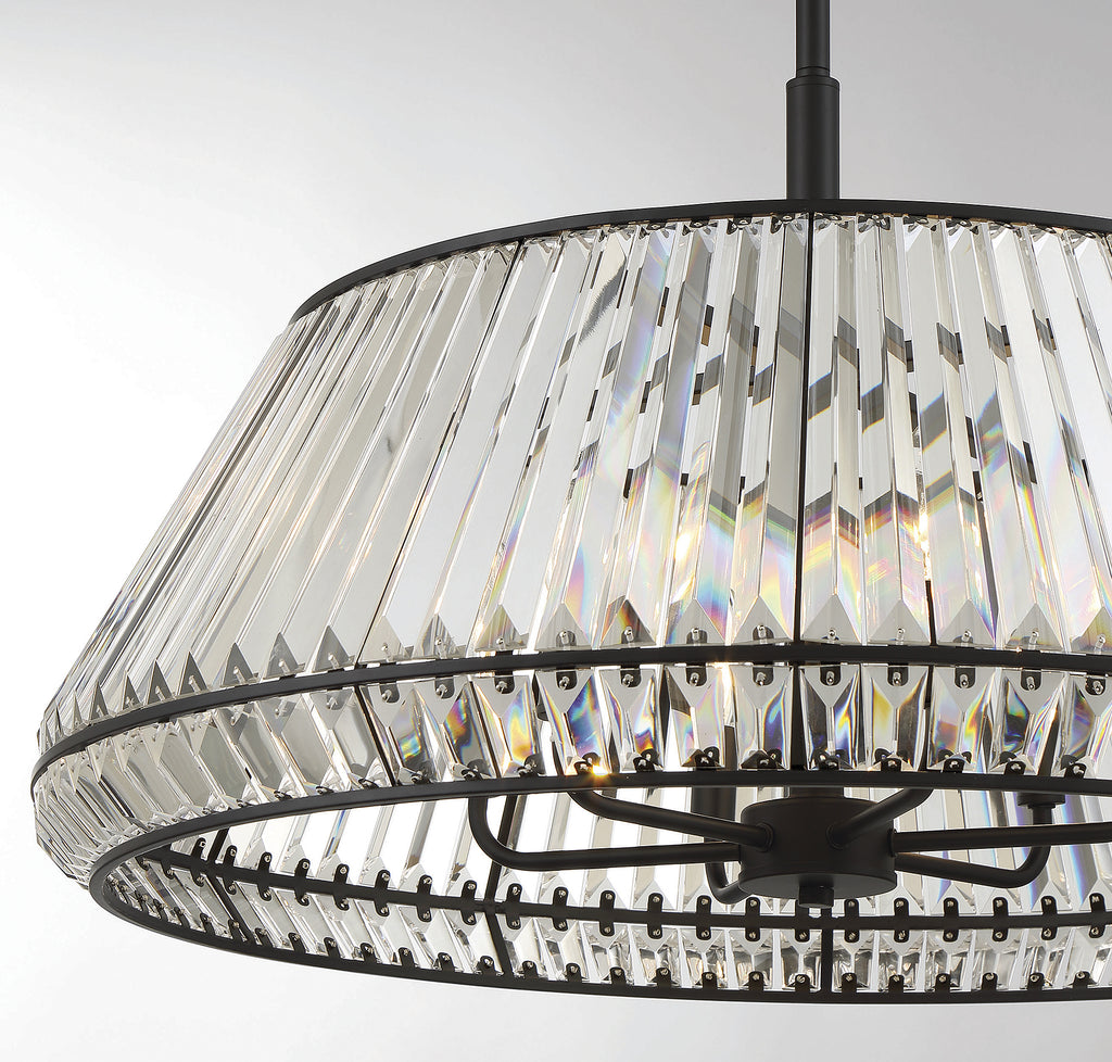 Beverly Hills Glamour 6 Light Pendant in Matte Black Finish | Alternate View