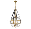 Warm Brass 4 Light Pendant with Seeded Glass Orb and Leather Straps | Alternate View