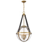 Warm Brass 4 Light Pendant with Seeded Glass Orb and Leather Straps | Alternate View