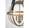 Warm Brass 4 Light Pendant with Seeded Glass Orb and Leather Straps | Alternate View