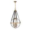 Warm Brass 4 Light Pendant with Seeded Glass Orb and Leather Straps