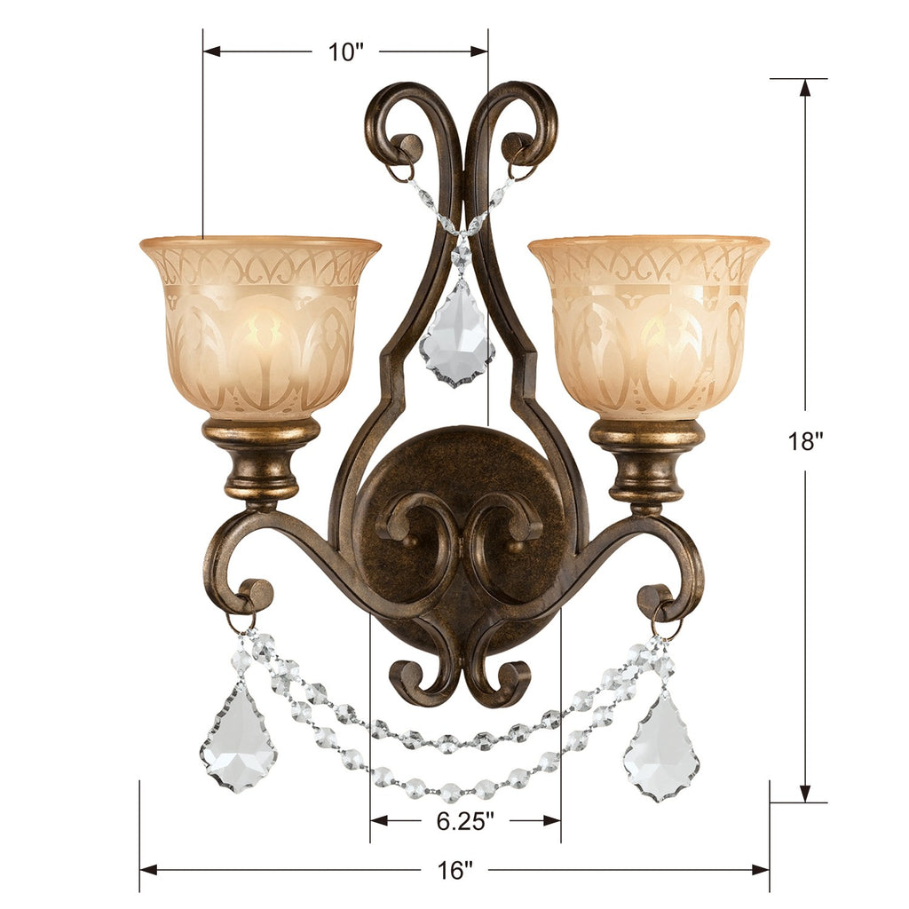 Traditional Bronze Umber Wall Mount 2 Light Fixture | Item Dimensions