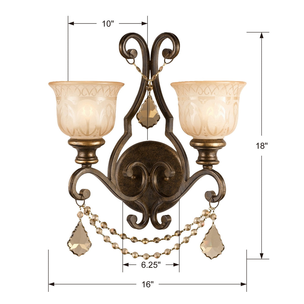 Traditional Bronze Umber Wall Mount 2 Light Fixture Item Dimensions