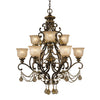Elegant 9-Light Bronze Chandelier with Amber Glass Globes