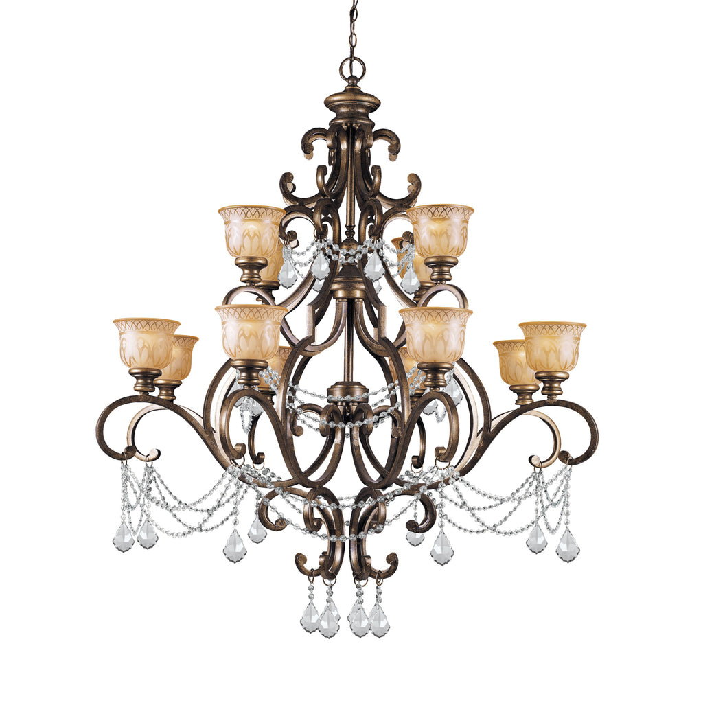 Bronze Chandelier with Amber Glass Globes