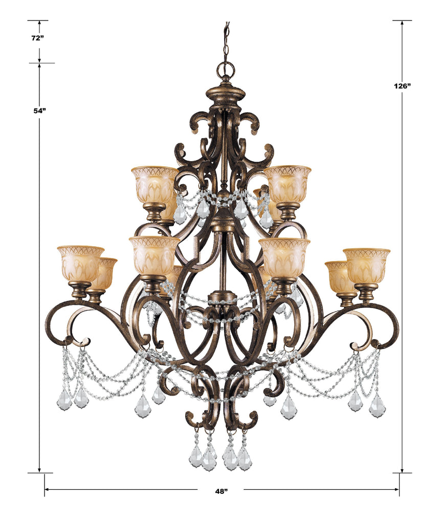 Bronze Chandelier with Amber Glass Globes | Item Dimensions