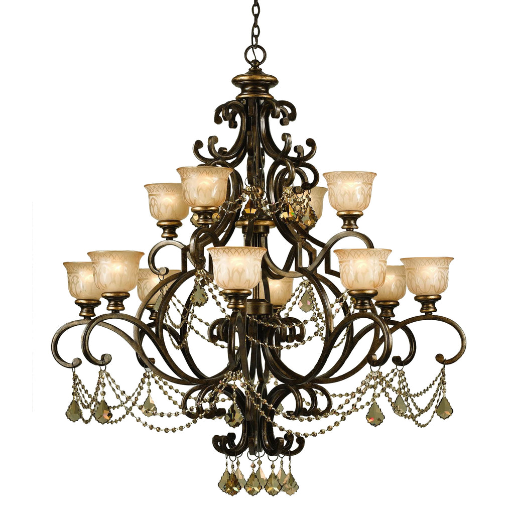 Bronze Chandelier with Amber Glass Globes