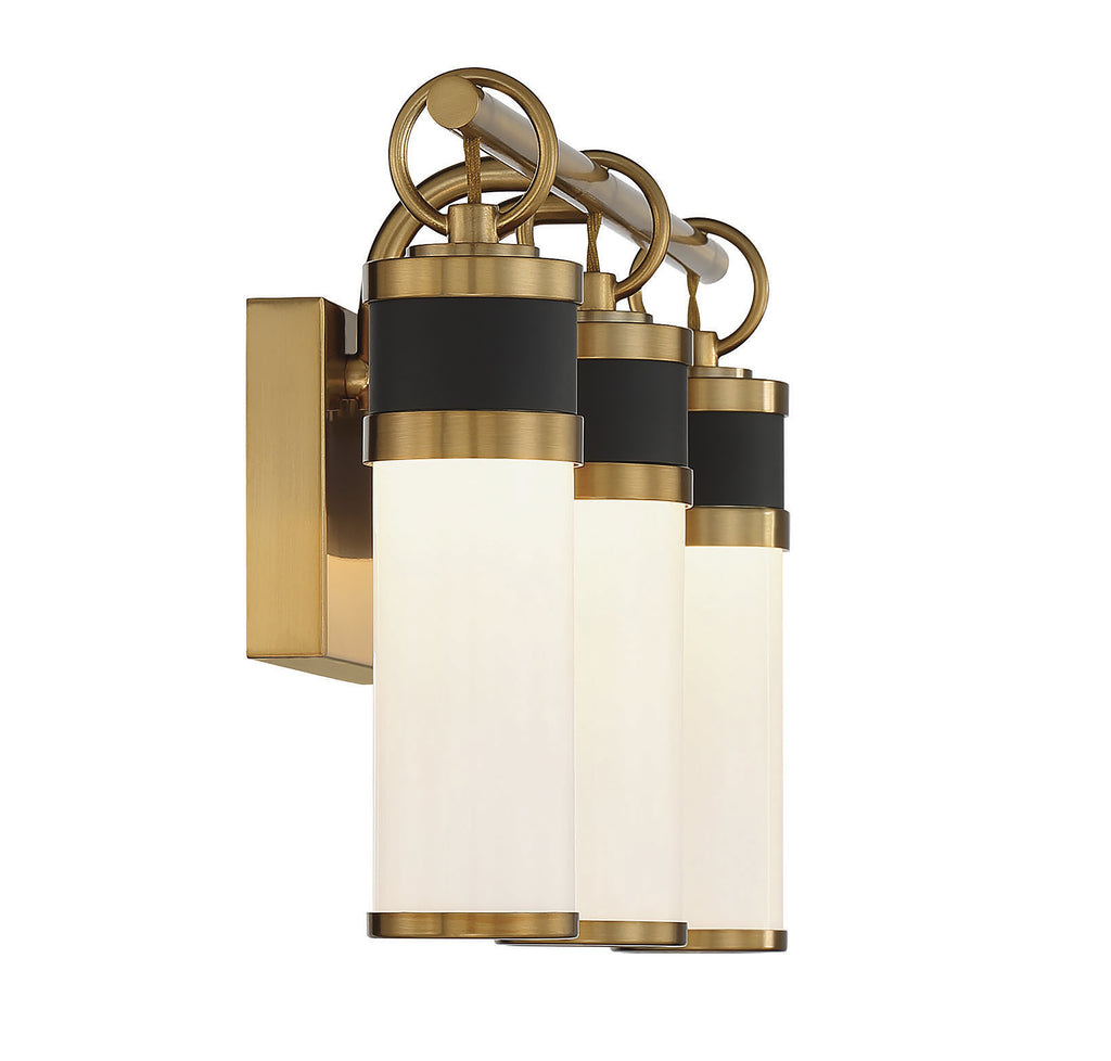 SoHo Chic 3 Light Bath Vanity | Modern Matte Black & Warm Brass | Alternate View