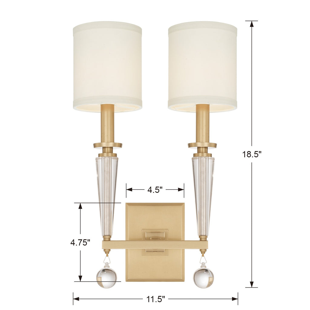 Modern Aged Brass Wall Mount with Bryant Park 2 Light Fixture | Item Dimensions