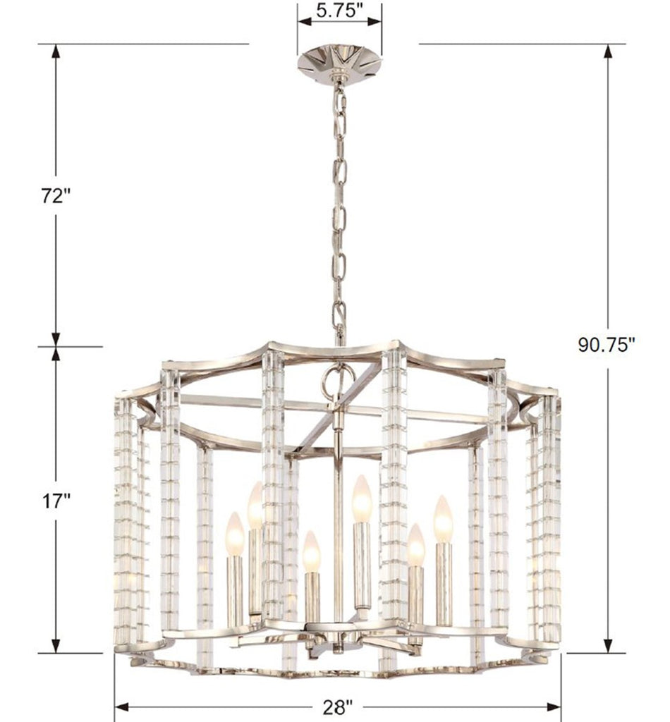 Contemporary Crystal Chandelier - Nickel Accents | Item Dimensions