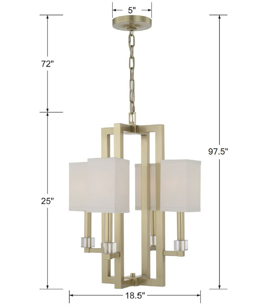 Bryant Park 4-Light Chandelier in Polished Nickel and Aged Brass Finish | Item Dimensions
