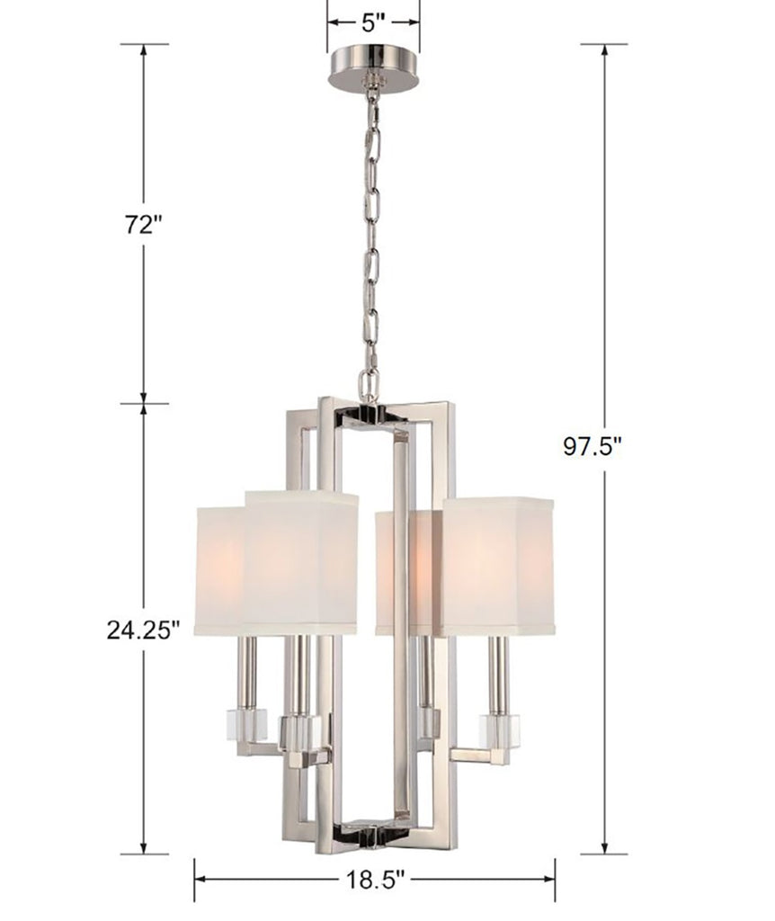 Bryant Park 4-Light Chandelier in Polished Nickel and Aged Brass Finish | Item Dimensions