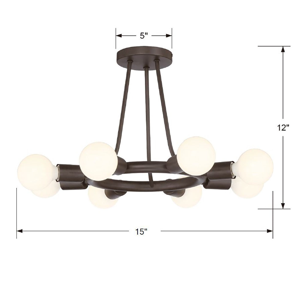 Hampton Retreat 8-Light Ceiling Mount in Black Charcoal Bronze | Item Dimensions