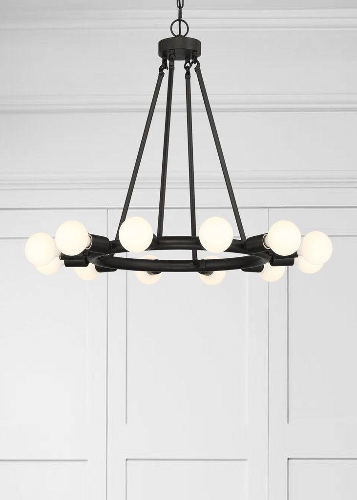 Hampton Retreat 12-Light Chandelier in Black and Charcoal Bronz | Lifestyle View