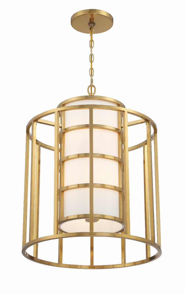 Contemporary Chandelier with Metal Drum Frame and White Silk Shade | Alternate View