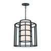 Contemporary Chandelier with Metal Drum Frame and White Silk Shade