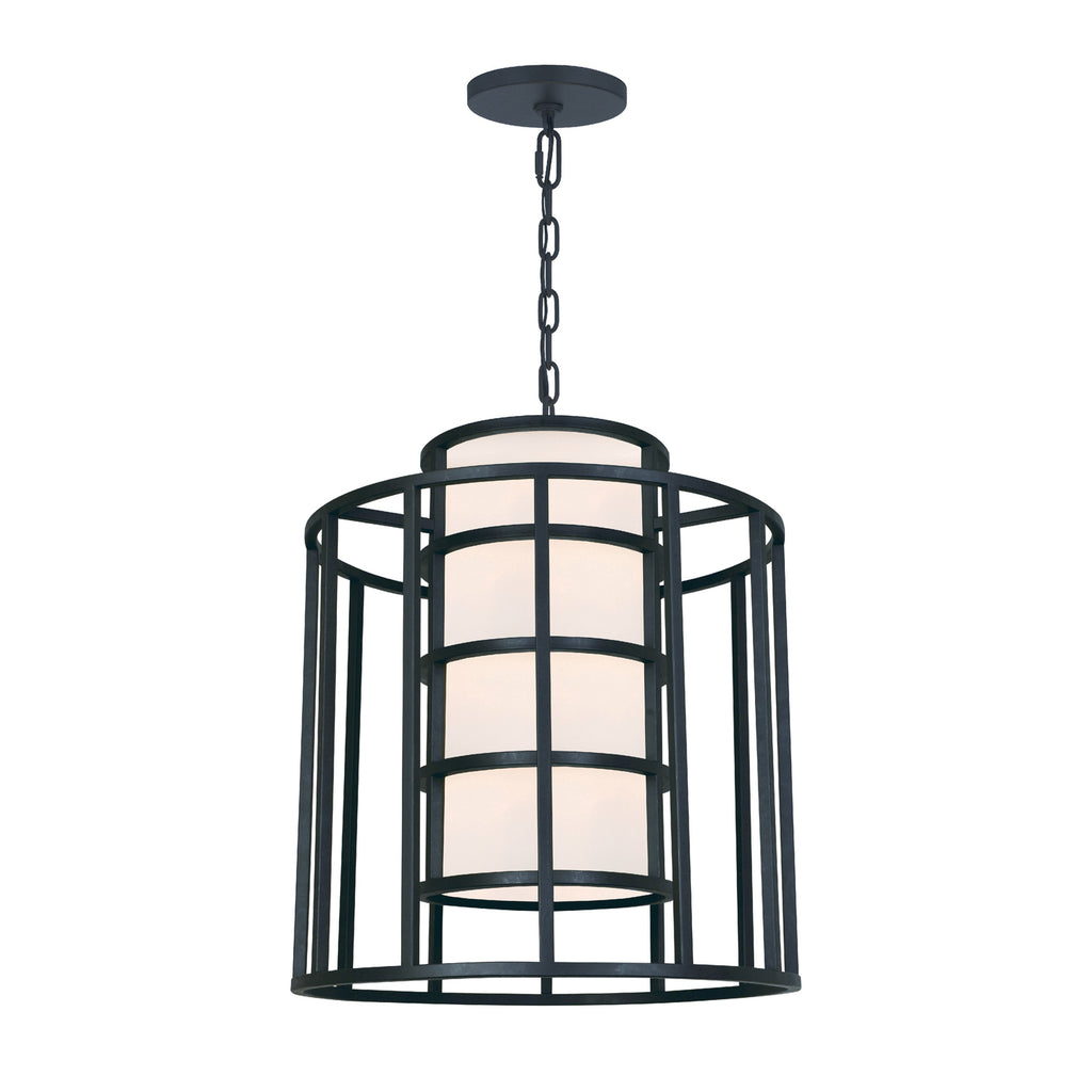 Contemporary Chandelier with Metal Drum Frame and White Silk Shade