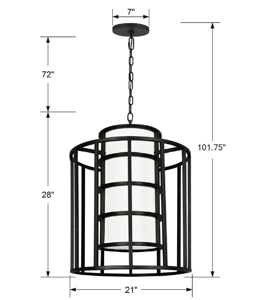 Contemporary Chandelier with Metal Drum Frame and White Silk Shade | Item Dimensions