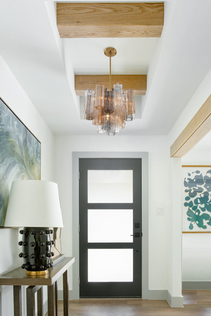 Empire State Modern Chandelier | Aged Brass & Polished Chrome | Tronchi Glass Design | Lifestyle View