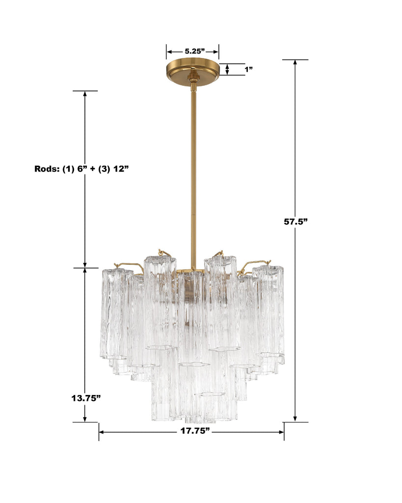 Empire State Modern Chandelier | Aged Brass & Polished Chrome | Tronchi Glass Design | Item Dimensions