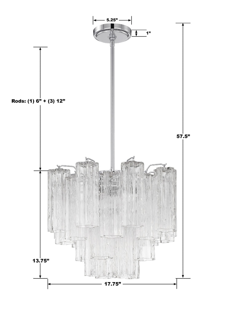 Empire State Modern Chandelier | Aged Brass & Polished Chrome | Tronchi Glass Design | Item Dimensions