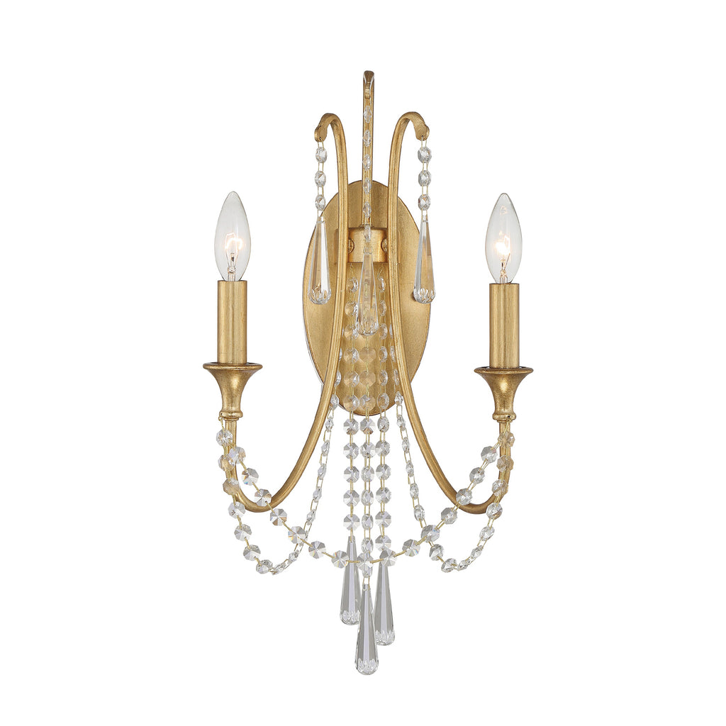 Hollywood Hills 2-Light Wall Mount in Antique Gold and Silver