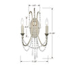 Hollywood Hills 2-Light Wall Mount in Antique Gold and Silver | Item Dimensions